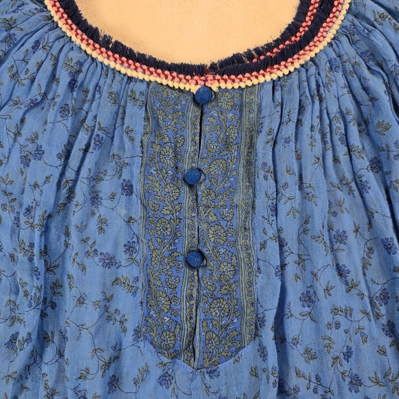 FLAWS Poupette St. Barth Blue gauze cotton Crop  top  1 - Picture 2 of 8